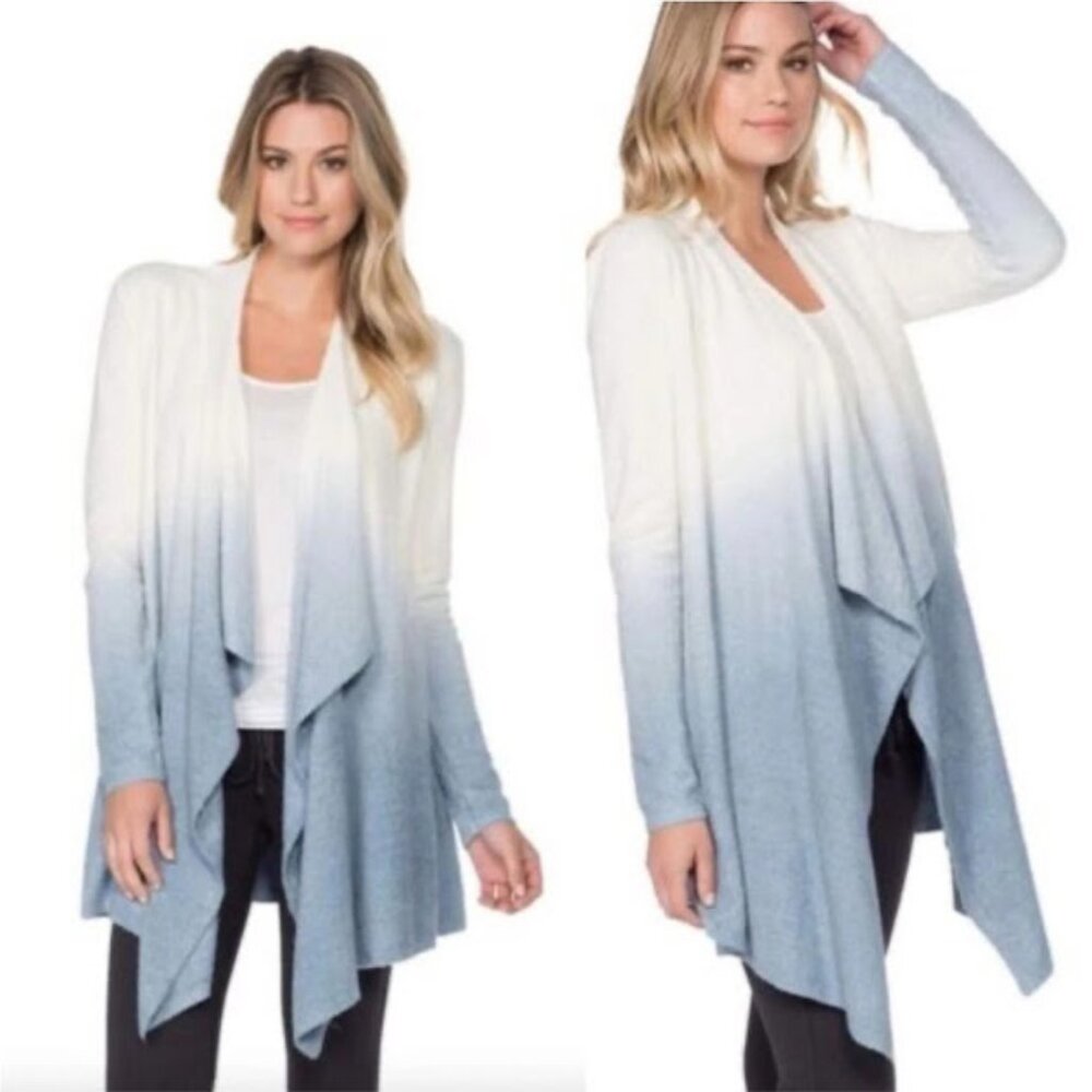 Barefoot Dreams Bamboo Chic Lite Calypso Wrap Cardigan Ombre White Blue Sz L/XL